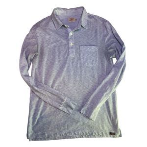 Faherty Men Long Sleeve Luxe Polo Shirt Size Small Burgundy/Gray Striped